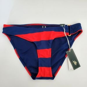 NWT Womens US POLO Assn Navy Red Nautical Stripe Bikini Bottom, S